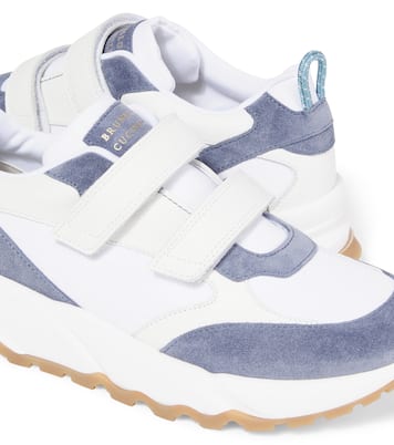 Suede-trimmed leather sneakers | Brunello Cucinelli Kids