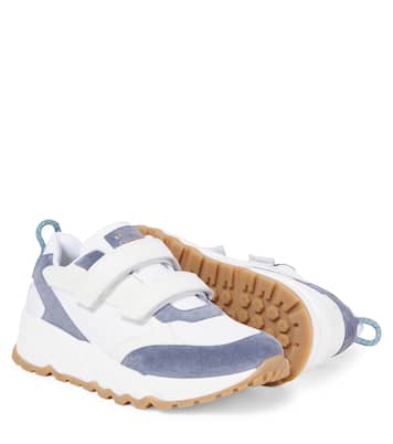 Suede-trimmed leather sneakers | Brunello Cucinelli Kids