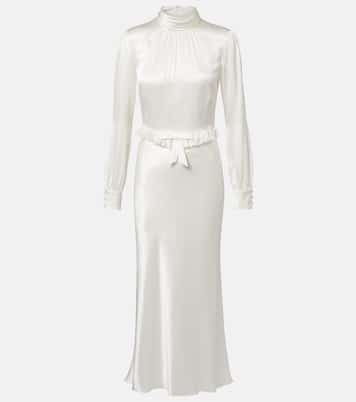 Bow-detail ruffled silk satin midi dress | Alessandra Rich
