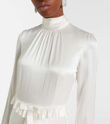 Bow-detail ruffled silk satin midi dress | Alessandra Rich