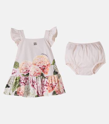 Bebé - set de vestido y braga de algodón floral a rayas | Dolce&Gabbana Kids