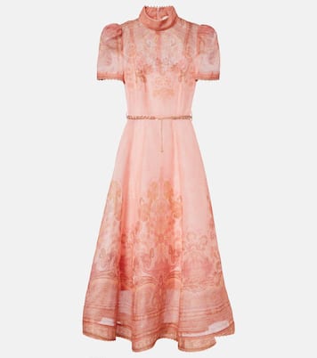 Belted paisley linen and silk midi dress | Zimmermann