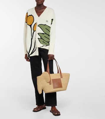 Tote Bag Elephant aus Raffiabast mit Leder | Loewe