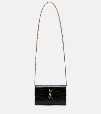 Uptown croc-effect leather wallet on chain | Saint Laurent