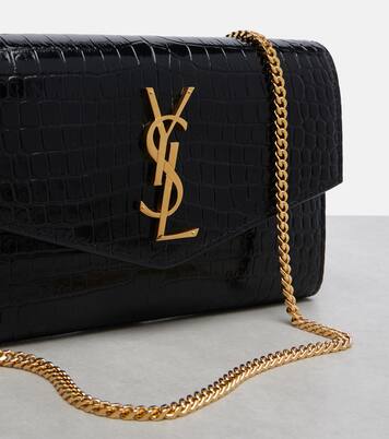 Uptown croc-effect leather wallet on chain | Saint Laurent