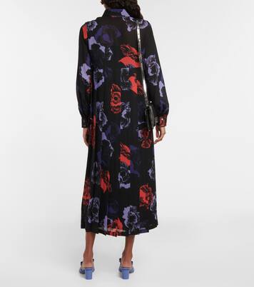 Robe midi en laine mélangée à fleurs | Ferragamo