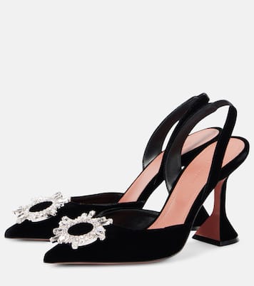 Begum 95 embellished velvet slingback pumps | Amina Muaddi