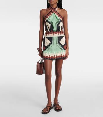 Printed halterneck linen minidress | Johanna Ortiz