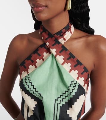 Printed halterneck linen minidress | Johanna Ortiz