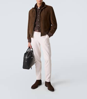 Shearling-lined suede bomber jacket | Thom Sweeney