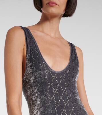 Jumpsuit GG Crystal aus Samt miT Kristallen | Gucci