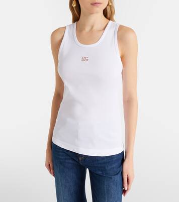 DG embellished ribbed-knit cotton tank top | Dolce&Gabbana