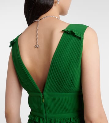 Lace-trimmed plissé chiffon midi dress | Self-Portrait