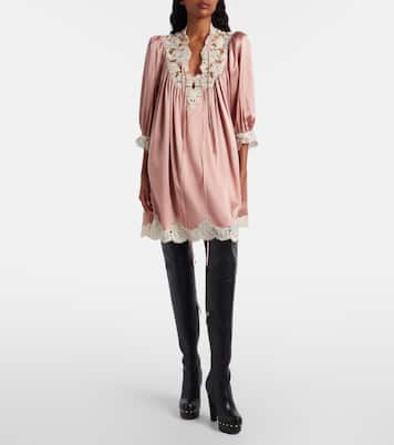 Lace-trimmed silk satin minidress | Chloé
