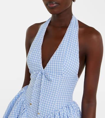 Micaela gingham halterneck cotton minidress | Bananhot
