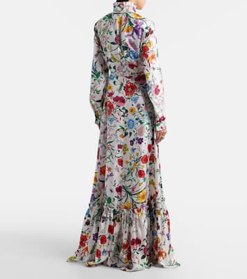 花卉束带真丝斜纹布长礼服 | Gucci