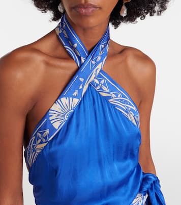 Hana floral halterneck satin maxi dress | Poupette St Barth