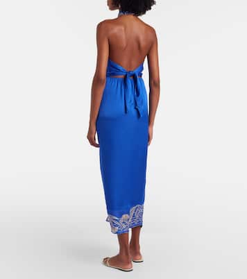 Hana floral halterneck satin maxi dress | Poupette St Barth