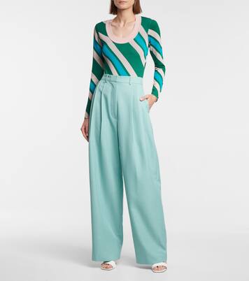 Pantalon ample à taille haute en laine mélangée | Dodo Bar Or