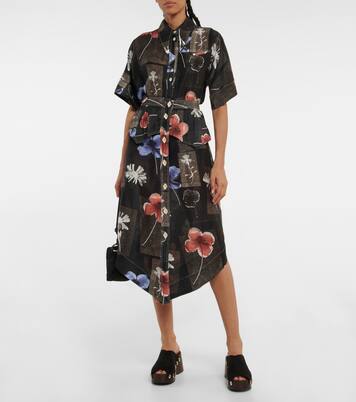 Bedruckter Rock aus Seide und Leinen | Ganni