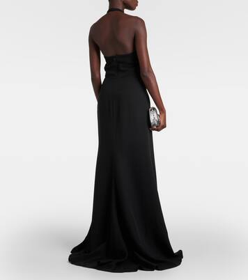 Floral-appliqué cutout front-slit gown | Valentino