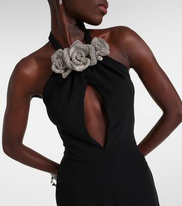 Floral-appliqué cutout front-slit gown | Valentino