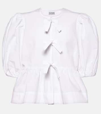 Bow-detail cotton poplin blouse | Ganni