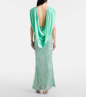 Sequined caped open-back gown | Là Fuori