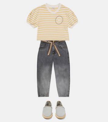 Embellished striped jersey T-shirt | Brunello Cucinelli Kids