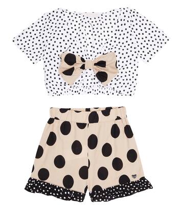 Polka-dot cotton top and shorts set | Monnalisa