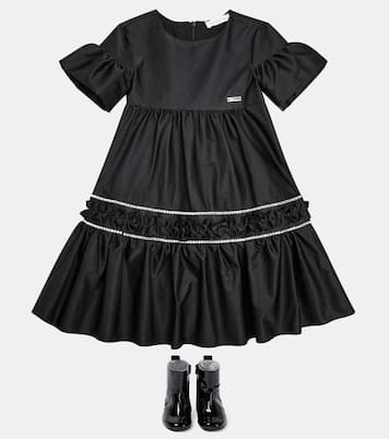Ruffle-trimmed embellished satin dress  | Monnalisa