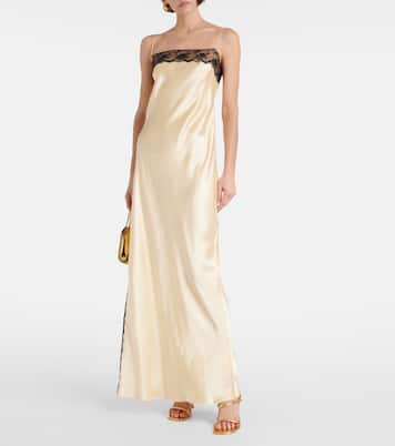 Robe longue Aries en satin de soie et dentelle | SIR