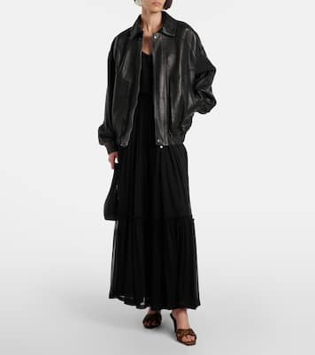 Mules Jill 75 en satin à motif léopard | Saint Laurent