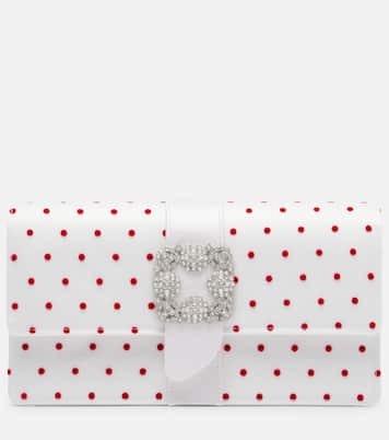 Clutch Capri in raso a pois con cristalli | Manolo Blahnik