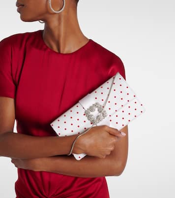 Clutch Capri in raso a pois con cristalli | Manolo Blahnik
