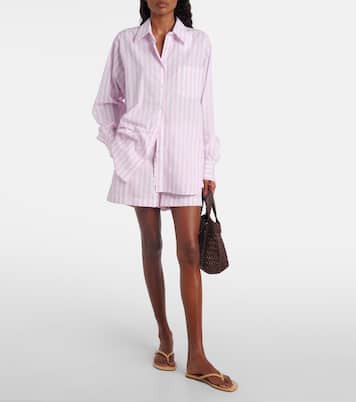 Embroidered striped cotton poplin shorts | Hunza G