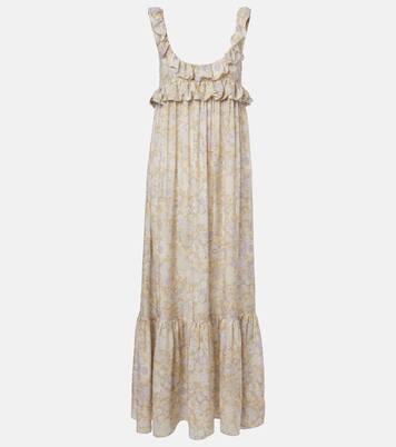 Floral ruffled silk charmeuse maxi dress | Chloé