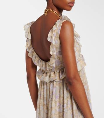 Floral ruffled silk charmeuse maxi dress | Chloé