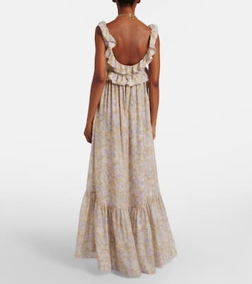 Floral ruffled silk charmeuse maxi dress | Chloé
