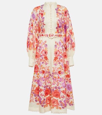 Robe midi Raie en lin à fleurs | Zimmermann