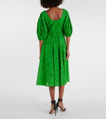 Robe midi brodée en coton  | Carolina Herrera