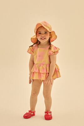 Baby printed cotton playsuit and hat set | Jellymallow