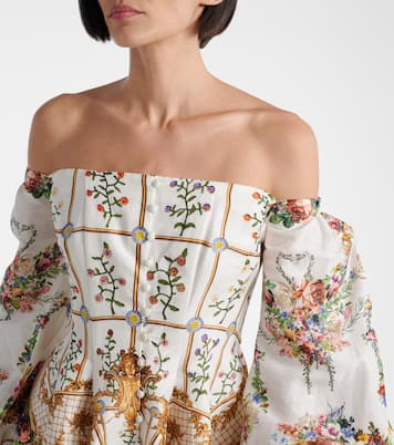 Robe bustier en lin et soie à fleurs | Camilla