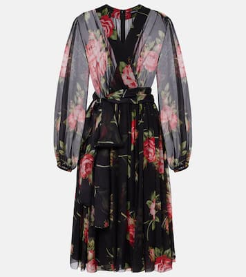 Robe midi en soie à fleurs | Dolce&Gabbana