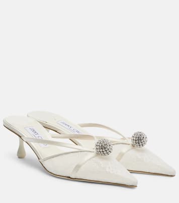 Sana embellished leather-trimmed lace mules | Jimmy Choo