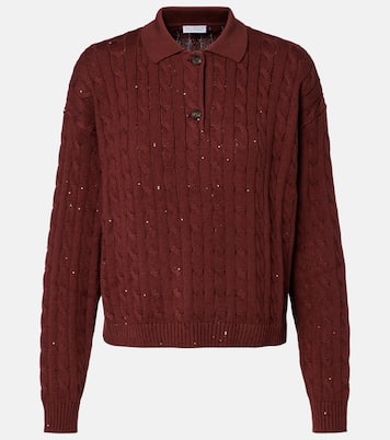 Cable-knit cotton-blend polo sweater | Brunello Cucinelli