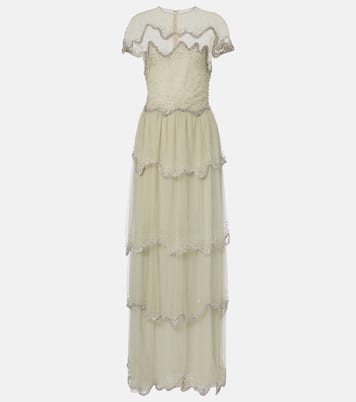 Zaria embellished tiered tulle gown | Costarellos