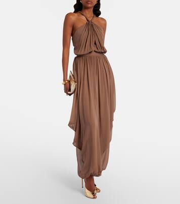 Gathered silk georgette bodysuit | Elie Saab