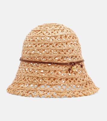 Leather-trimmed straw bucket hat | Ruslan Baginskiy