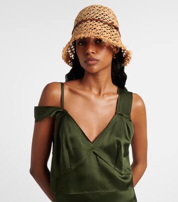 Leather-trimmed straw bucket hat | Ruslan Baginskiy
